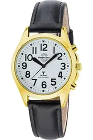 Master Time Funkuhr Sprechende Funkuhr MTLA-10942-12L, Quarzuhr, Armbanduhr, Damenuhr, Lederarmband, analog schwarz