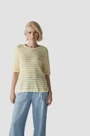 Le Comte Print-Shirt Gestreiftes Strickshirt gelb 46