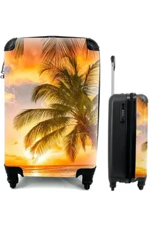 MuchoWow Handgepäckkoffer Sonnenuntergang - Palme - Wolken - Meer - Strand, 4 Rollen, Reisetasche mit rollen, Handgepäck für Ferien, Trolley, Reisekoffer bunt