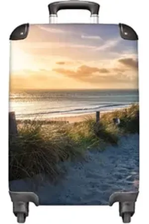 MuchoWow Handgepäckkoffer Sonnenuntergang - Strand - Düne - Gras - Bank, 4 Rollen, Reisetasche mit rollen, Handgepäck für Ferien, Trolley, Reisekoffer bunt