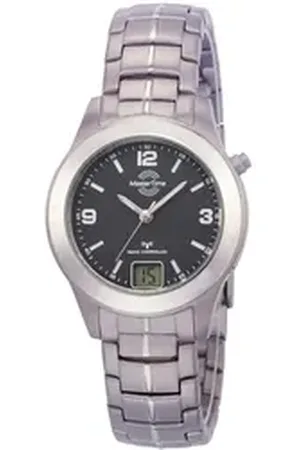 Master Time Funkuhr Titan MTLT-10350-22M, Armbanduhr, Quarzuhr, Damenuhr, Datum, Leuchtzeiger grau