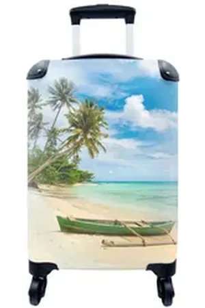 MuchoWow Handgepäckkoffer Strand - Kanu - Palme - Tropisch, 4 Rollen, Reisetasche mit rollen, Handgepäck für Ferien, Trolley, Reisekoffer bunt