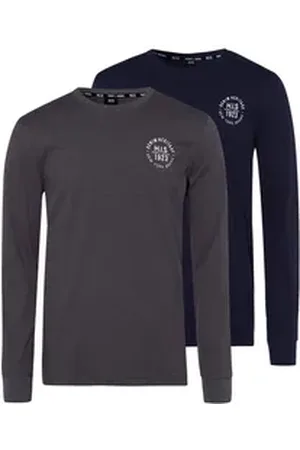 H.I.S H.I.S Langarmshirt (Packung, 2-tlg., 2er-Pack) Langarm, bedruckt, Rundhalsausschnitt, aus 100% Baumwolle grau XXL (60/62)
