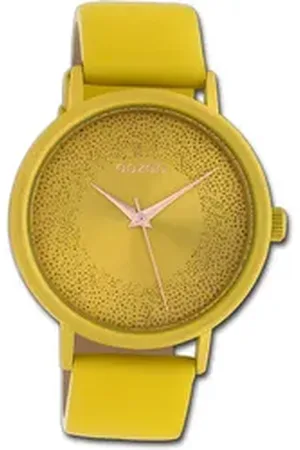 Oozoo Quarzuhr Damen Armbanduhr Timepieces, (Analoguhr), Damenuhr Lederarmband gelb, rundes Gehäuse, groß (ca. 42mm) gelb