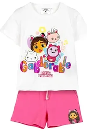 Gabbys Dollhouse Dreamworks Gabby’s Dollhouse T-Shirt Gabdorable (2-tlg) Mädchen Sommeroutfit mit Glitzer Gr. 92 - 116 cm weiß 92 cm