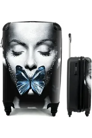 MuchoWow Handgepäckkoffer Frau - Schmetterling - Blau, 4 Rollen, Reisetasche mit rollen, Handgepäck für Ferien, Trolley, Reisekoffer bunt