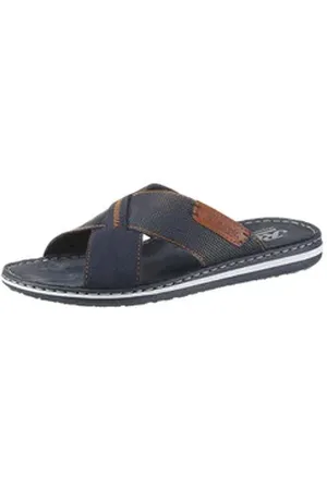 Rieker Pantolette, Sommerschuh, Schlappen, Poolslides, mit Kontraststeppung blau 45 EU