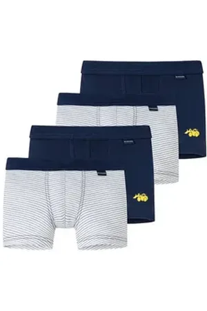 Schiesser Retro Boxer 4er Pack Kids Boys Feinripp Organic Cotton (Spar-Set, 4-St) Retro Short / Pant - Baumwolle - ohne Eingriff blau 104