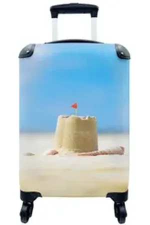MuchoWow Handgepäckkoffer Sandburg - Strand - Muscheln - Sommer, 4 Rollen, Reisetasche mit rollen, Handgepäck für Ferien, Trolley, Reisekoffer bunt