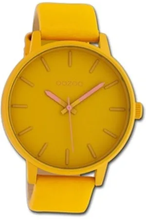 Oozoo Quarzuhr Damen Armbanduhr Timepieces, (Analoguhr), Damenuhr Lederarmband gelb, rundes Gehäuse, groß (ca. 45mm) gelb