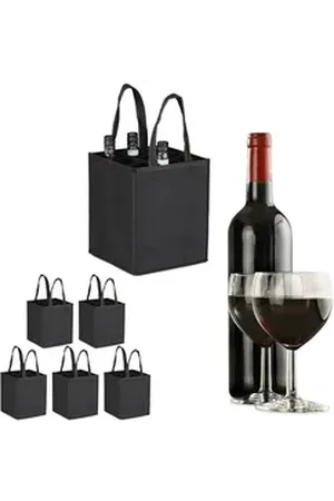 Relaxdays Tragetasche 6x Flaschentasche für je 9 Flaschen Filz schwarz