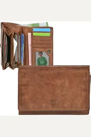 Bear Design Geldbörse "Lieke" Cow Lavato Leder, Damenbörse, Portemonnaie, 9 Kartenfächer, kompakt, cognac braun