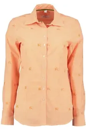 OS-TRACHTEN Trachtenbluse Oloni Damen Langarmbluse mit Allover-Hirsch-Stickerei orange 50