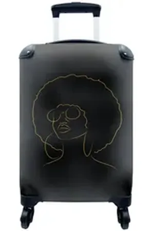 MuchoWow Handgepäckkoffer Frau - Locken - Gold - Strichzeichnung, 4 Rollen, Reisetasche mit rollen, Handgepäck für Ferien, Trolley, Reisekoffer bunt