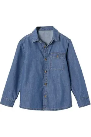 Vertbaudet Langarmhemd Jungen-Hemd aus Light-Denim blau 158/164
