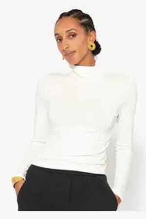 SASSYCLASSY Langarmshirt Langarmshirt Damen mit Rollkragen Elegant Figurbetontes Rundhalsausschnitt Shirt Braun Schwarz Weiß Grau L