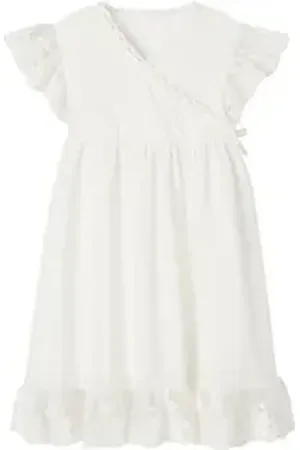 Vertbaudet Minikleid Festliches Mädchen Wickelkleid mit Tüll-Akzenten weiß 122