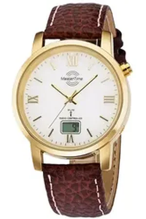 Master Time Funkuhr MTGA-10298-13L, Armbanduhr, Quarzuhr, Herrenuhr, Datum, Langzeitbatterie braun
