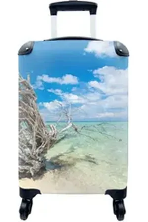 MuchoWow Handgepäckkoffer Strand - Äste - Tropisch - Meer, 4 Rollen, Reisetasche mit rollen, Handgepäck für Ferien, Trolley, Reisekoffer bunt