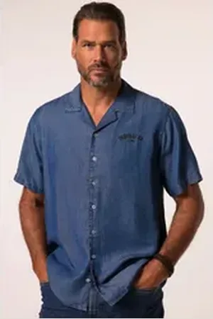 JP 1880 Kurzarmhemd JP 1880 Jeanshemd Halbarm Denimoptik Cuba-Kragen blau 4XL