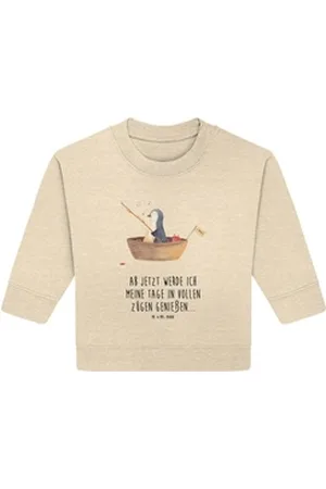 Mr. & Mrs. Panda Longpullover Pinguin Angelboot 6. - 12. Monat - Natural Raw - Geschenk, Baby Sweat (1-tlg) weiß 6. - 12. Monat