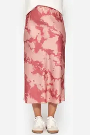 SASSYCLASSY Minirock High Waist Satin Maxirock Damen in A-Linie elegant Weicher Maxi-Lang Satinrock mit Gummibund in Batik-Muster in Rosa rosa L