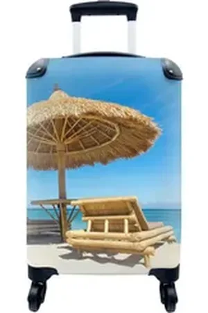 MuchoWow Handgepäckkoffer Strandkorb - Strand - Sonnenschirm - Meer - Sommer, 4 Rollen, Reisetasche mit rollen, Handgepäck für Ferien, Trolley, Reisekoffer bunt