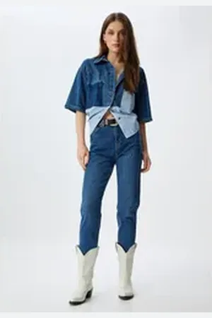 Koton High-waist-Jeans Hohe Leibhöhe Slim Straight blau 28/32