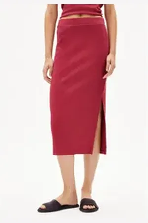 Armedangels Maxirock AZITAA Damen Ripp-Jerseyrock aus Bio-Baumwoll Mix (1-tlg., Fitted) Ripp-Jerseyrock aus Bio-Baumwoll Mix rot XL/44