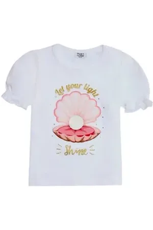 Hust & Claire T-Shirt Alma (1-tlg) Kinder T-Shirt Alma – Weiß mit Muschel-Print & Rüschenärmeln weiß 98