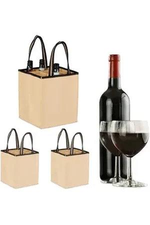Relaxdays Tragetasche 3x Flaschentasche für 9 Flaschen Filz beige|schwarz