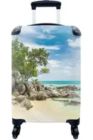 MuchoWow Handgepäckkoffer Strand - Steine - Meer - Sommer, 4 Rollen, Reisetasche mit rollen, Handgepäck für Ferien, Trolley, Reisekoffer bunt