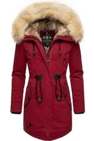 Navahoo Wintermantel Bombii stylischer Damen Winterparka mit Kunstfell-Kapuze rot S (36)