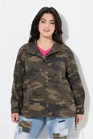 Angel of Style Angel of Style Sommerjacke Jacke Boxy Fit Camouflage Bindeband am Saum grau|grün 56