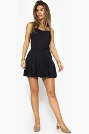 SASSYCLASSY Minirock Musselin Rock Damen kurz mit Ballonsaum elegant Minirock aus Baumwolle mit Raffungen und Gummibund Schwarz Weiß schwarz L