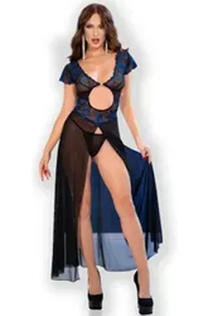 Chilirose Negligé - Robe CR4680 blau/schwarz - (L,M,S) blau|schwarz L