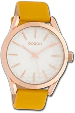 Oozoo Quarzuhr Damen Armbanduhr Timepieces, (Analoguhr), Damenuhr Lederarmband gelb, rundes Gehäuse, groß (ca. 43mm) gelb
