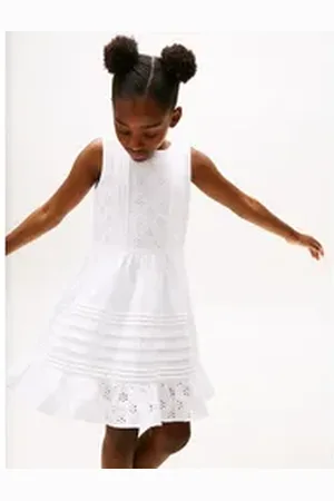 Tommy Hilfiger Sommerkleid EMBROIDERED COTTON DRESS SLVLS mit zarter Lochstickerei, mit Biesen weiß 92