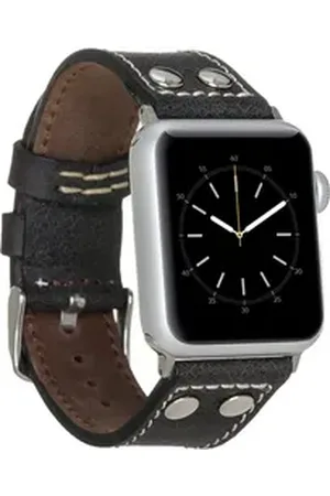 Burkley Smartwatch-Armband Exklusives Vintage Lederarmband, Handmade Stil 13 schwarz