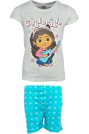 Gabbys Dollhouse Schlafanzug Gabbys Dollhouse Kinder Mädchen kurzarm Schlafanzug Pyjama 100% Baumwolle, Gr. 104 bis 134 grau 104