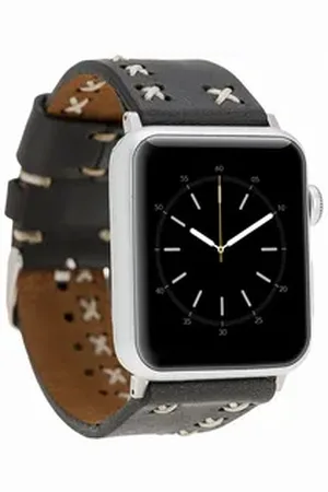 Burkley Smartwatch-Armband Exklusives Vintage Lederarmband, Handmade Stil 22 schwarz