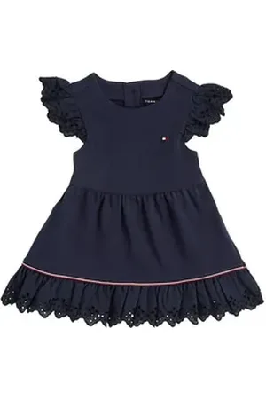 Tommy Hilfiger Sommerkleid BRODERIE ANGLAISE DRESS SS mit Logo-Kontrastband, mit Logostickerei blau 86
