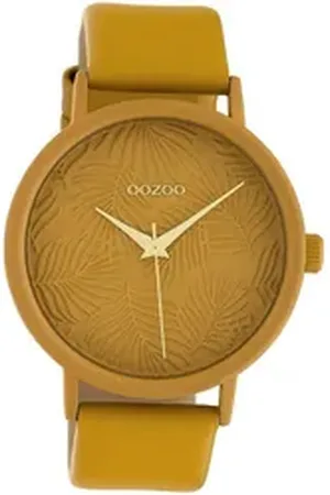 Oozoo Quarzuhr Leder Damen Uhr C10172 Analog, (Analoguhr), Damenuhr Lederarmband senfgelb, rundes Gehäuse, groß (ca. 42mm) gelb