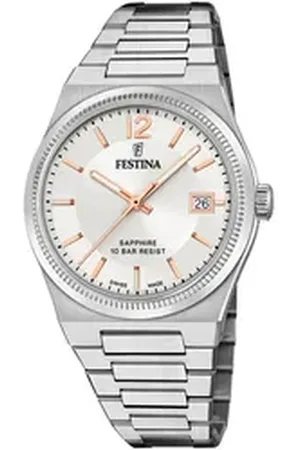 Festina Quarzuhr Rivé Collection F20035/2, Armbanduhr, Damenuhr, Swiss Made, Saphirglas, bis 10 bar wasserdicht silberfarben