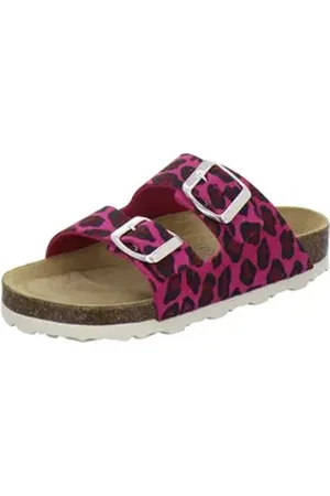 Afs 110027 Zweischnaller Pantolette für Mädchen mit Fußbett, bequeme Sandalen aus Leder rosa 34 EU