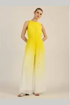 Apart Jumpsuit mit Farbverlauf aus leicht körnigem, plissierten Chiffon gelb 44
