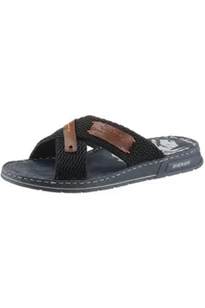 Rieker Pantolette, Sommerschuh, Schlappen, Poolslides, mit Kontrastdetails blau|braun 40 EU