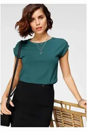 Tamaris T-Shirt Kurzarm, Regular Fit, unifarben, mit Rundhalsausschnitt grün 46
