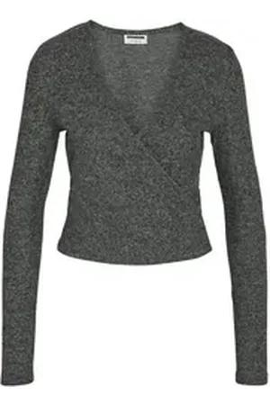 Noisy May Shirttop Top V-Neck Wrap Langarm Regular Fit NMCITY L/S V-NECK WRAP TOP FWD grau|schwarz XS