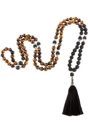 BODHI Perlenarmband Mala mit Tigerauge und Lavastein, 108 Perlen